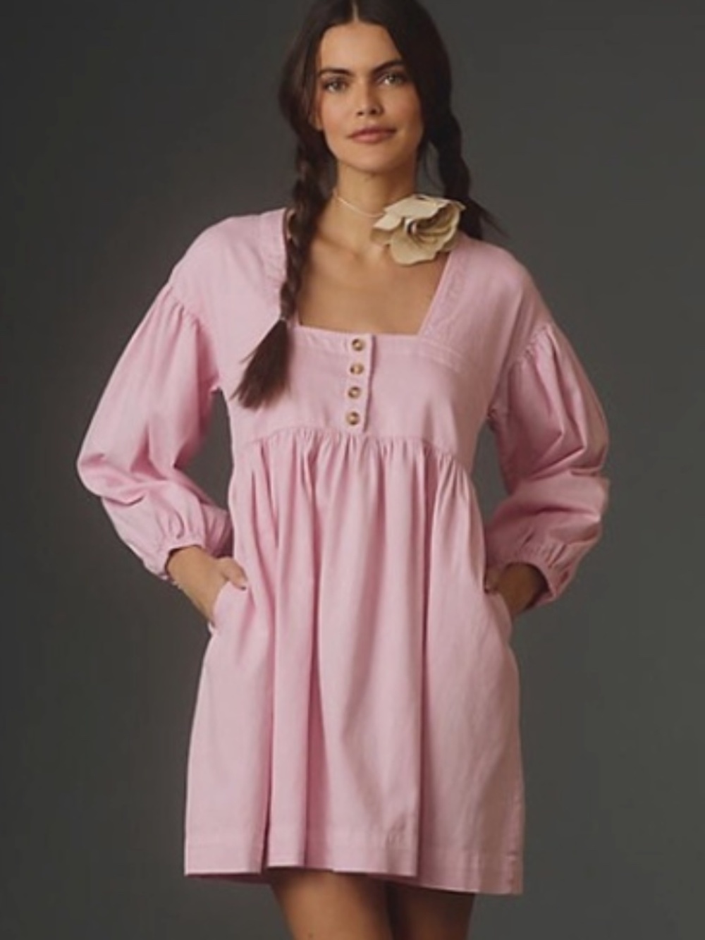 Anthropologie 100% Cotton Pink Mini Babydoll Dress‎